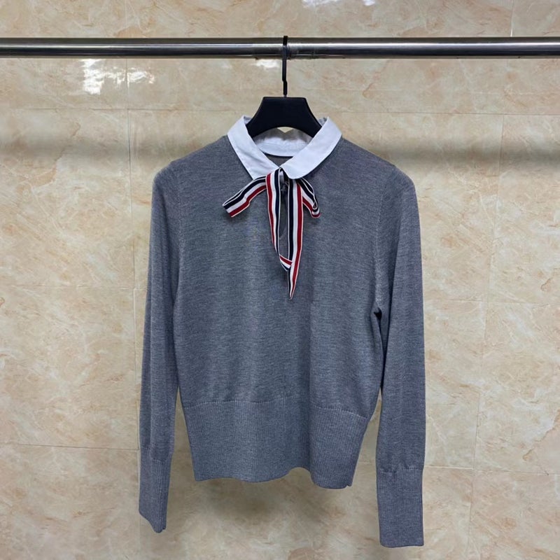 Autumn Winter TB Bow Tie Wool Knit SweaterGray Gray