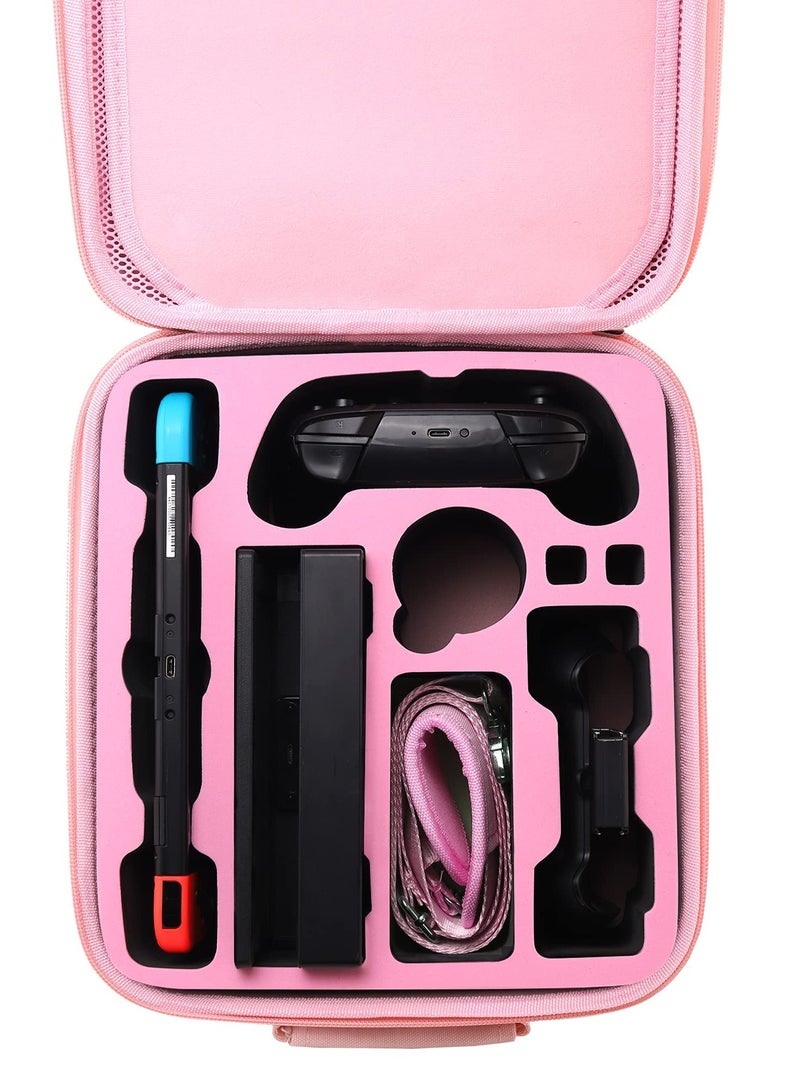 Cute Pink Cat Hard Shell Case for Nintendo Switch - Deluxe Storage Shoulder Bag for Console, Dock, Pro Controller, Joy-Con Grip, Pokeball Plus & Accessories.