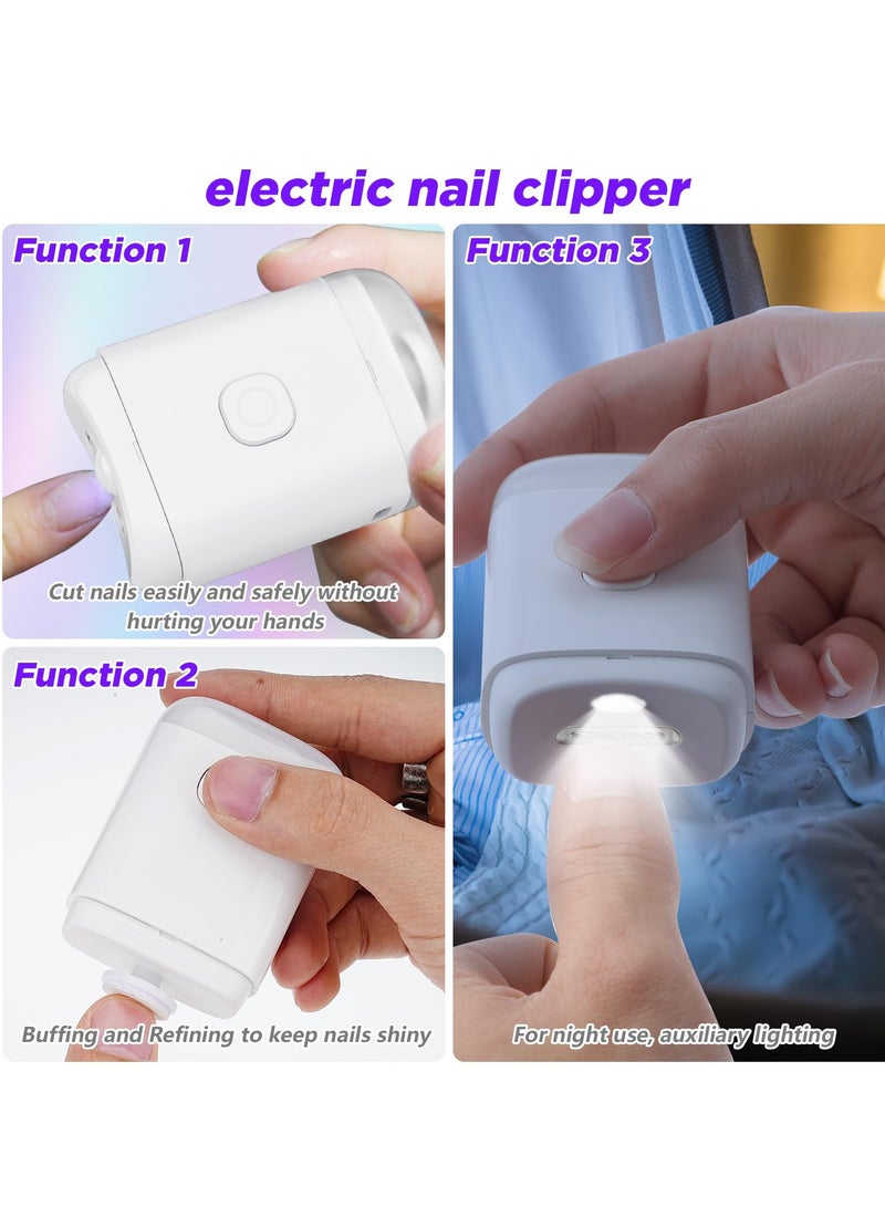 Electric Nail Clipper and Trimmer with Light and Nail Scrap Storage - 2-in-1 Automatic Fingernail Cutter and File for Babies, Kids, and Adults.