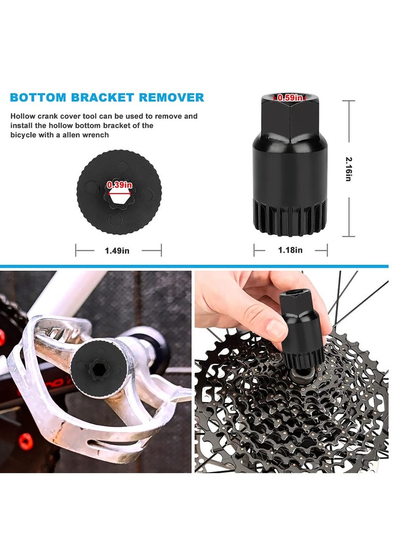 Comprehensive Bike Repair Tool Kit: Includes Crank Removal Tool, 3-in-1 Cassette Removal Tool, Bottom Bracket Remover, Rotor Lock Ring Tool, Pedal Wrench, and Multi-Purpose Utility Tool.