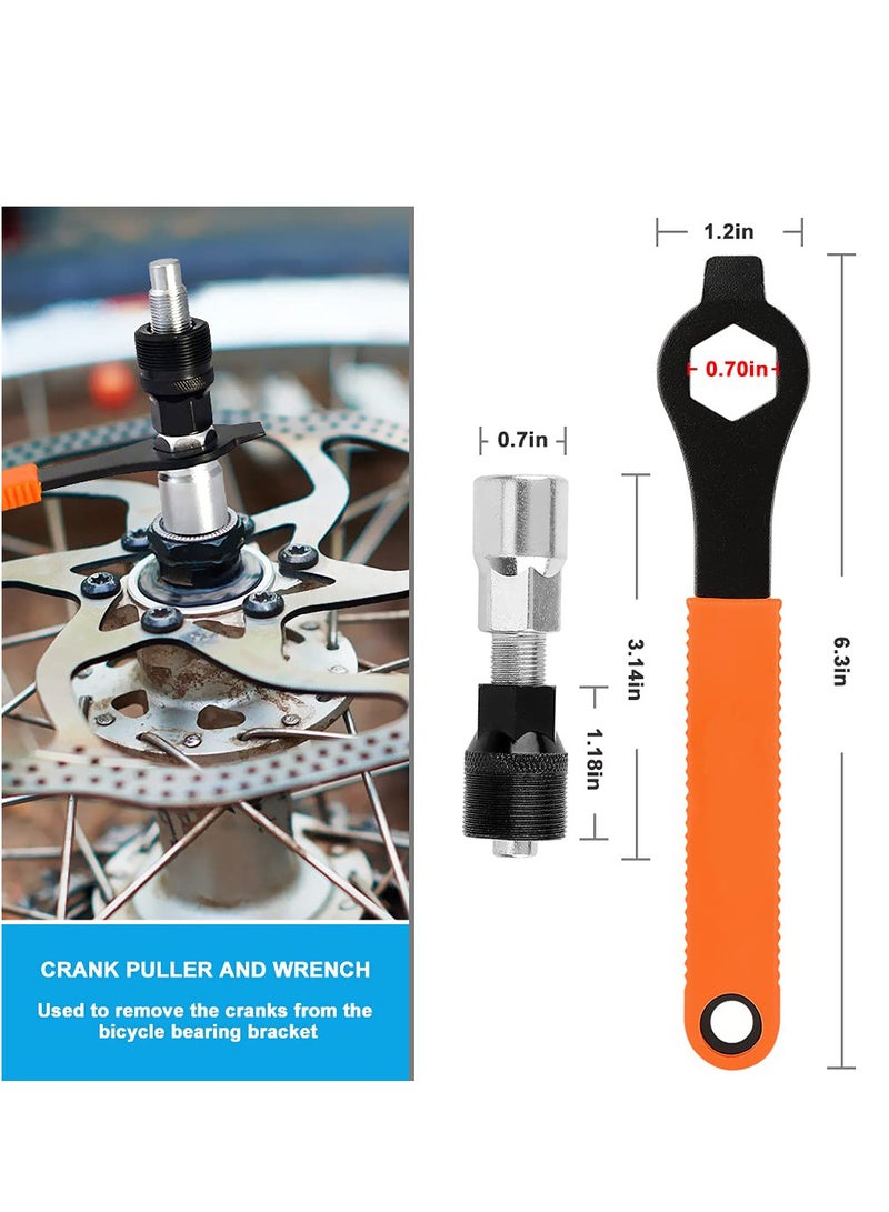 Comprehensive Bike Repair Tool Kit: Includes Crank Removal Tool, 3-in-1 Cassette Removal Tool, Bottom Bracket Remover, Rotor Lock Ring Tool, Pedal Wrench, and Multi-Purpose Utility Tool.