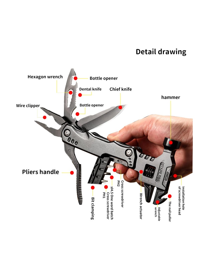 16-in-1 Multi-Tool Hammer for Camping and Outdoor Survival, High Carbon Stainless Steel Multi-Tool with Hammer, Perfect Father's Day Gift for Adventurers and DIY Enthusiasts.