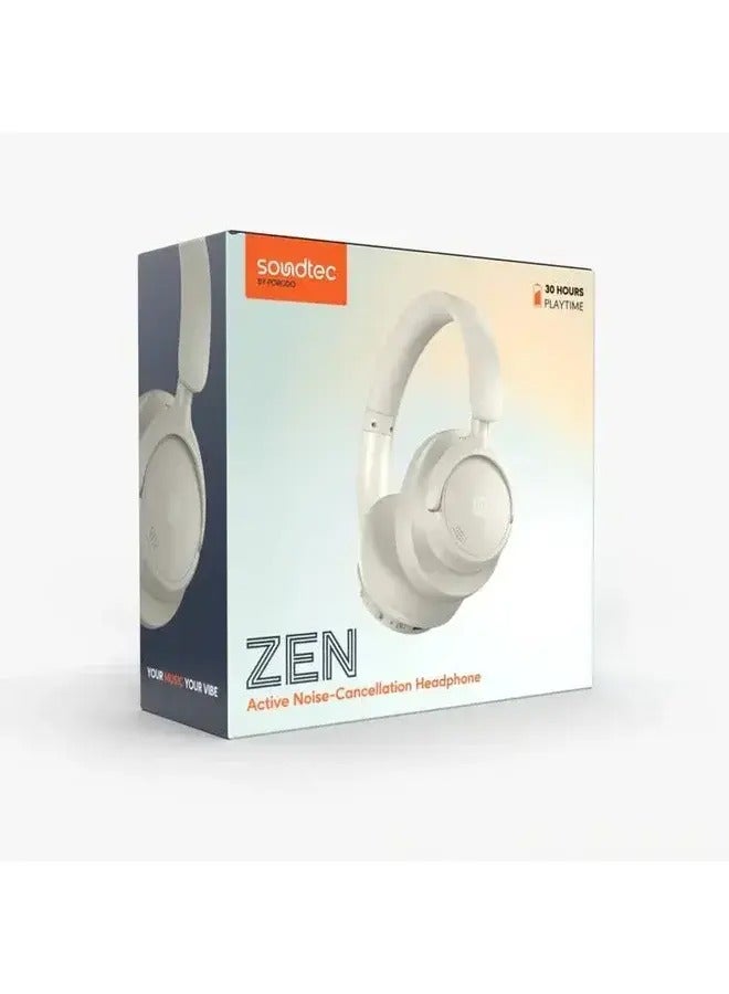 Porodo Soundtec Zen Hybrid Headphone with Noise Cancelling Technology & Type-C Charging Port - Beige