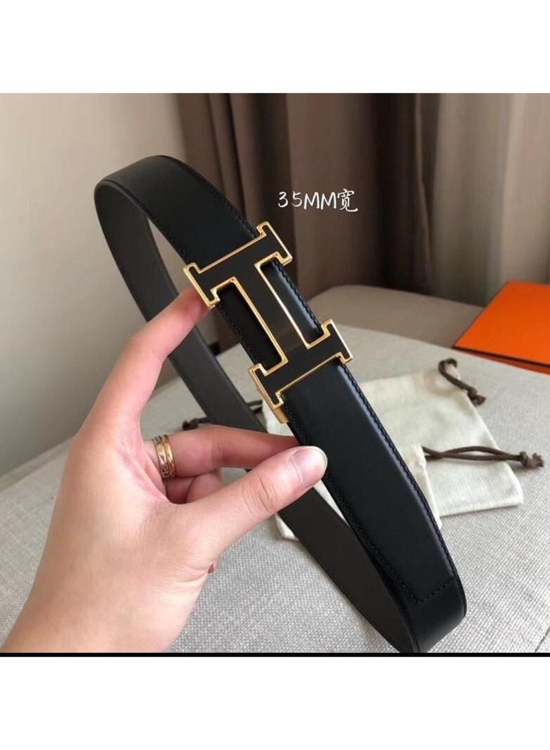 Luxury Designer Leather Belt with Metal H Buckle - High-Quality Fashion Accessory for Men and Women