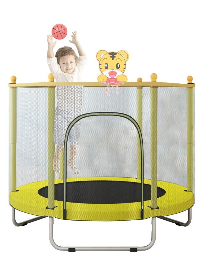 Indoor outdoor 140cm trampoline for kids, toddler trampoline with safety enclosure net, mini baby trampoline with basketball hoop, trampoline jumping mat birthday gifts for children boy girl