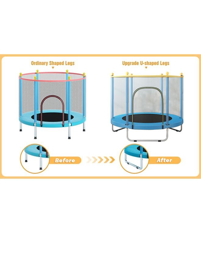 Indoor outdoor 140cm trampoline for kids, with safety enclosure net, mini baby trampoline with basketball hoop, trampoline jumping mat birthday gifts for children boy girl