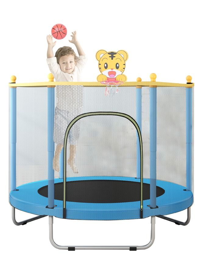 Indoor outdoor 140cm trampoline for kids, with safety enclosure net, mini baby trampoline with basketball hoop, trampoline jumping mat birthday gifts for children boy girl