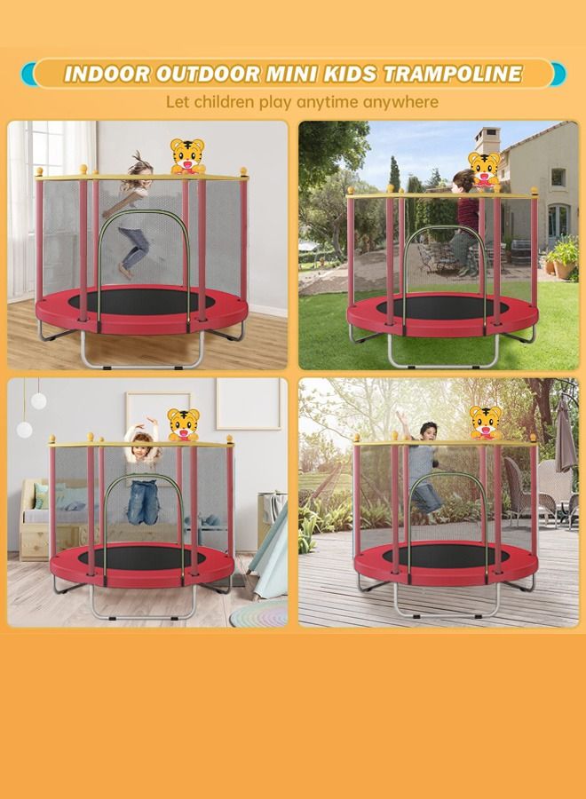 Indoor outdoor 140cm trampoline for kids, toddler trampoline with safety enclosure net, mini baby trampoline with basketball hoop, trampoline jumping mat birthday gifts for children boy girl