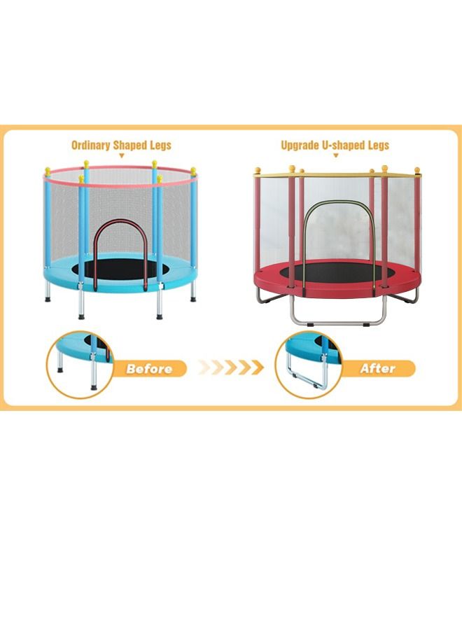 Indoor outdoor 140cm trampoline for kids, toddler trampoline with safety enclosure net, mini baby trampoline with basketball hoop, trampoline jumping mat birthday gifts for children boy girl