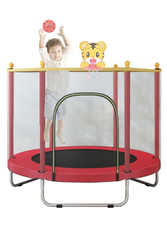 Indoor outdoor 140cm trampoline for kids, toddler trampoline with safety enclosure net, mini baby trampoline with basketball hoop, trampoline jumping mat birthday gifts for children boy girl