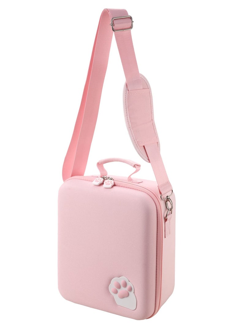 Cute Pink Cat Hard Shell Case for Nintendo Switch - Deluxe Storage Shoulder Bag for Console, Dock, Pro Controller, Joy-Con Grip, Pokeball Plus & Accessories.