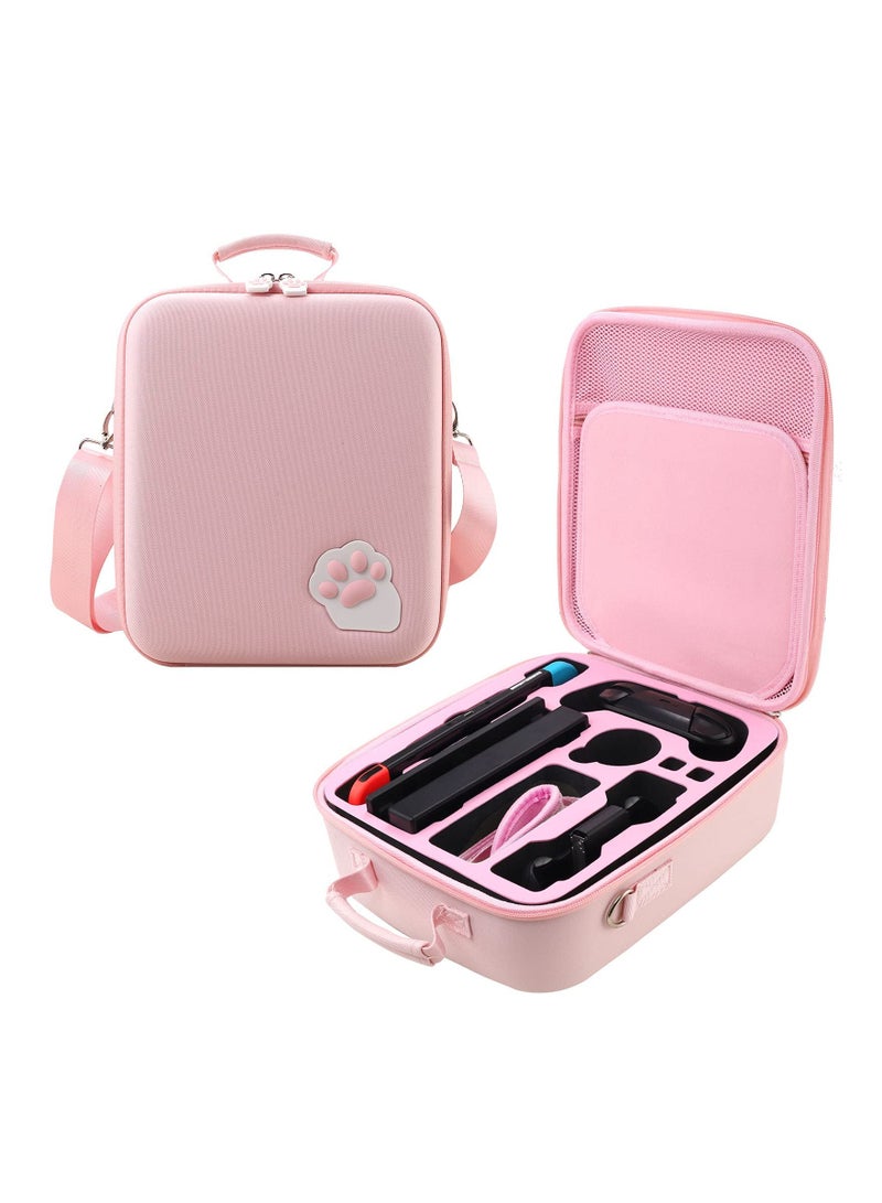 Cute Pink Cat Hard Shell Case for Nintendo Switch - Deluxe Storage Shoulder Bag for Console, Dock, Pro Controller, Joy-Con Grip, Pokeball Plus & Accessories.