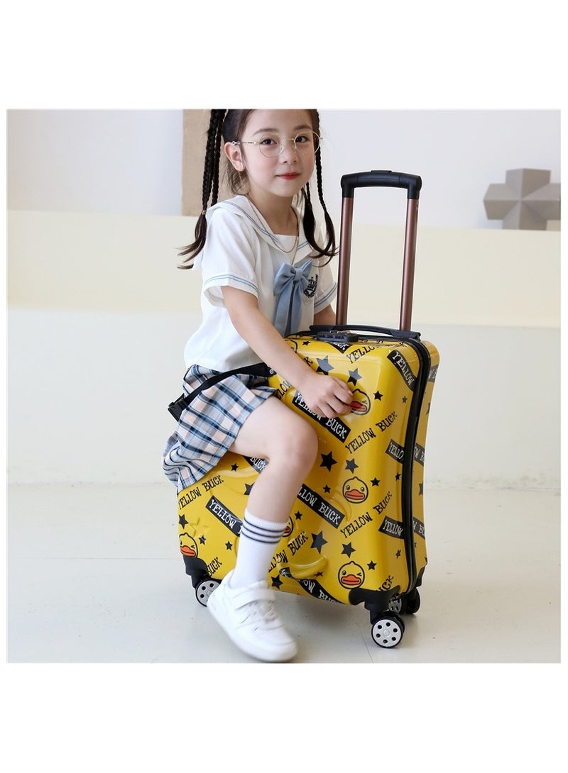 Cute Unisex Kids Ride on Suitcase Travel Trolley Case Spinner Carry on Luggage with Wheels