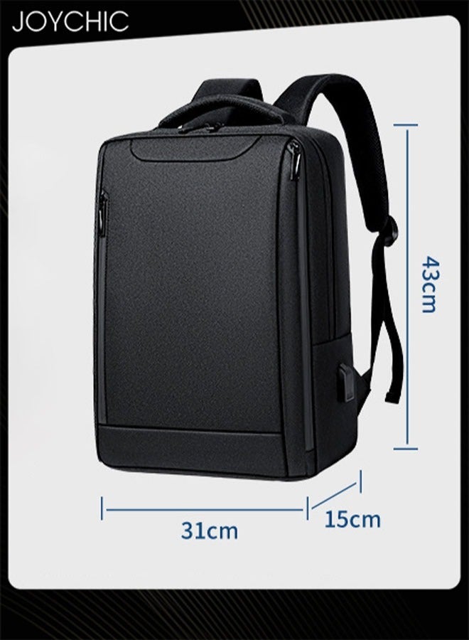 Business Travel Laptop Backpack Oxford Waterproof Wear-resistant Daypack Anti-theft Large Capacity Double Shoulder Bag with USB Charging Port for Men School Outdoor Work Office Fit 15.6 inch Black