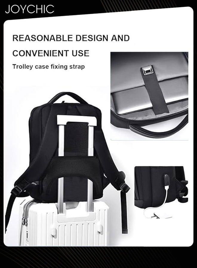 15.6 Inch Computer Business Backpacks Large Capacity Travel Daily Laptop Backpack Anti-theft Waterproof School Double Shoulder Bag with USB Charging Port for Men Women Work College Students Black