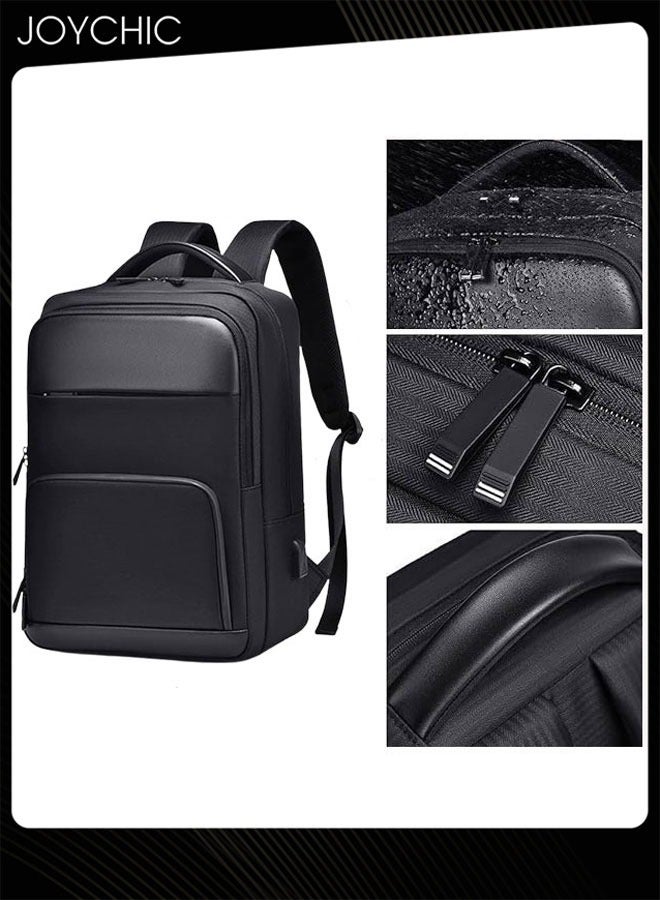 15.6 Inch Computer Business Backpacks Large Capacity Travel Daily Laptop Backpack Anti-theft Waterproof School Double Shoulder Bag with USB Charging Port for Men Women Work College Students Black