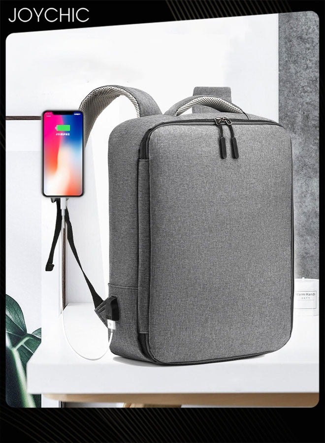 Solid Pattern Casual Laptop Bag Large Capacity Full Opening Computer Backpack with USB Charging Port for Men School Office Work Travel Fit 15.6 inch Grey