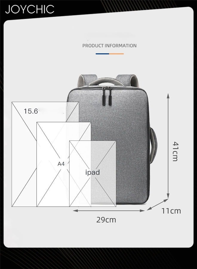 Solid Pattern Casual Laptop Bag Large Capacity Full Opening Computer Backpack with USB Charging Port for Men School Office Work Travel Fit 15.6 inch Grey