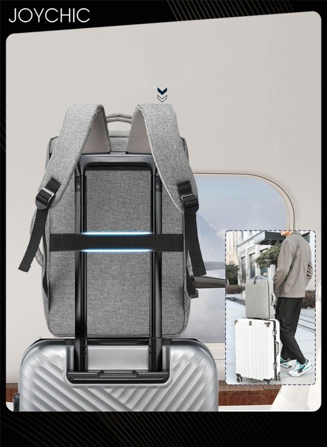 Solid Pattern Casual Laptop Bag Large Capacity Full Opening Computer Backpack with USB Charging Port for Men School Office Work Travel Fit 15.6 inch Grey