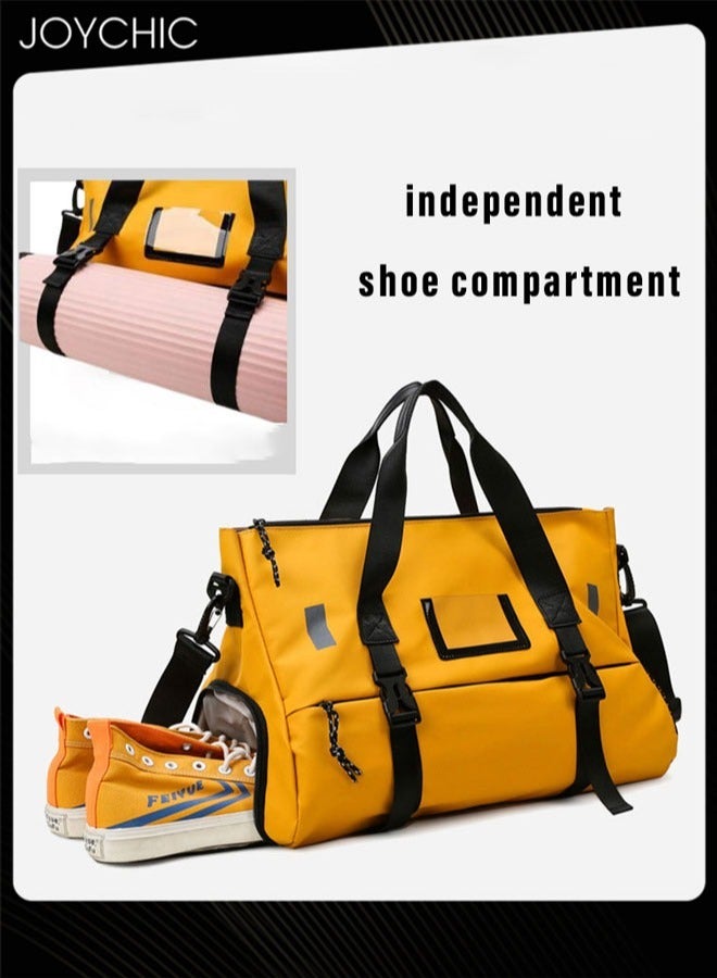 Oxford Waterproof Portable Stitching Yoga Bag Large Capacity Travel Gym Sack Multifunction Luggage bag with Shoes Compartment Yellow for Men Women