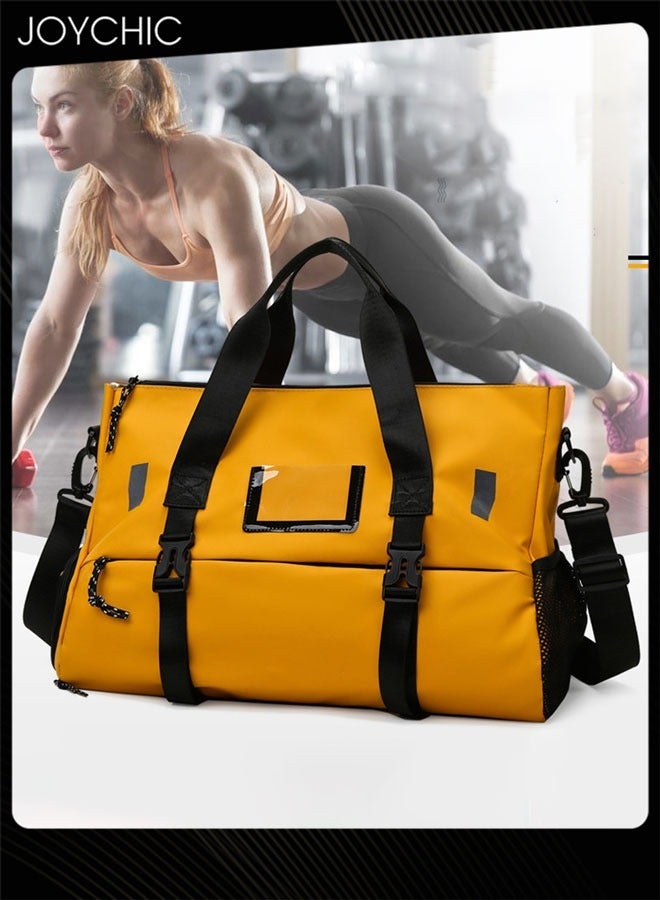 Oxford Waterproof Portable Stitching Yoga Bag Large Capacity Travel Gym Sack Multifunction Luggage bag with Shoes Compartment Yellow for Men Women