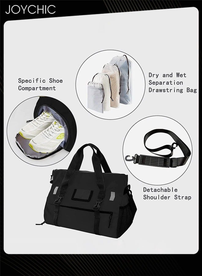 Oxford Waterproof Portable Stitching Yoga Bag Large Capacity Travel Gym Sack Multifunction Luggage Bag with Shoes Compartment Black for Men Women