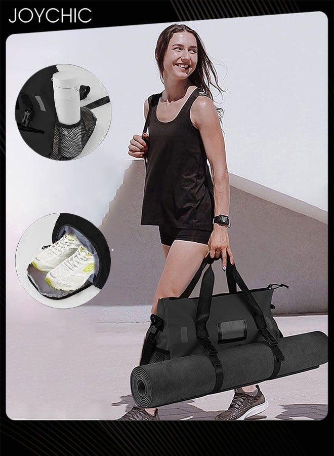 Oxford Waterproof Portable Stitching Yoga Bag Large Capacity Travel Gym Sack Multifunction Luggage Bag with Shoes Compartment Black for Men Women