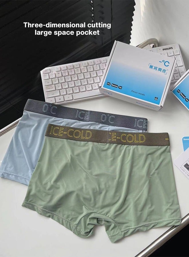 3-Piece Ice Silk Medium Waist Panties Breathable Quick-drying Men Teenager Boys Boxer Brief Antibacterial Underwear Set Black+Green+Light Grey