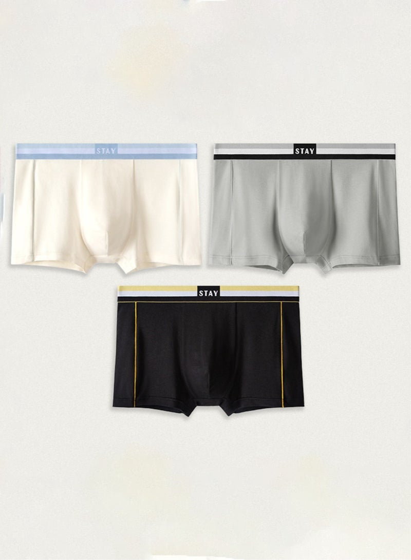 Set of 3 Men Cotton Modal Boxer Shorts Breathable Soft Medium Waist Teenager Underwear Summer High Stretch Seamless Briefs Multicolour