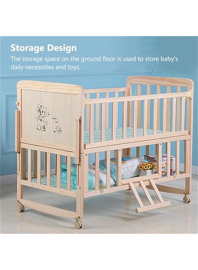 4 in 1 Baby Bassinet, Baby Bedside Sleeper Wooden Bedside Cribs with Mattress, Mosquito Net, 102 X 90 X 60 CM