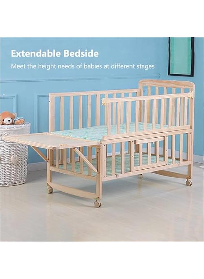 4 in 1 Baby Bassinet, Baby Bedside Sleeper Wooden Bedside Cribs with Mattress, Mosquito Net, 102 X 90 X 60 CM