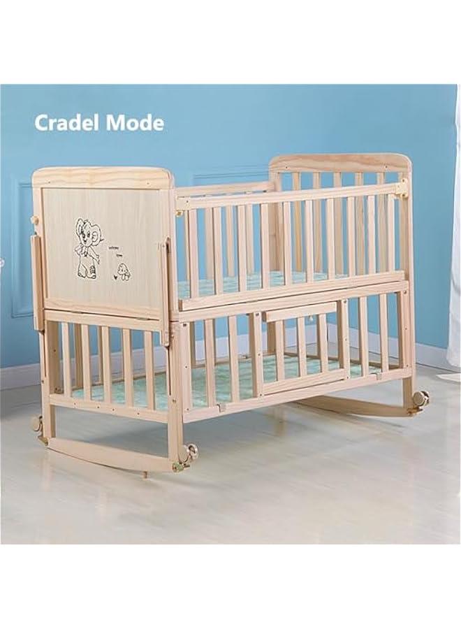 4 in 1 Baby Bassinet, Baby Bedside Sleeper Wooden Bedside Cribs with Mattress, Mosquito Net, 102 X 90 X 60 CM