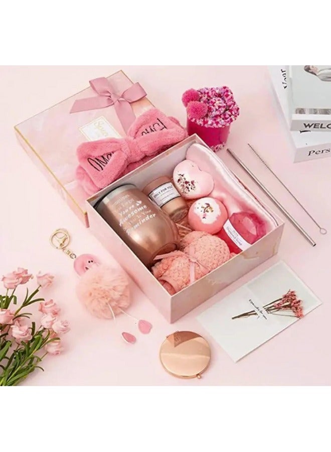 11PC Scented Candles & Bath Bombs Set,Gifts for Women for Birthday Mother's Day Women's Day,Bubble Bath Set Gifts for Women,Relaxing Spa Gift Set for Women (pink-style 1)