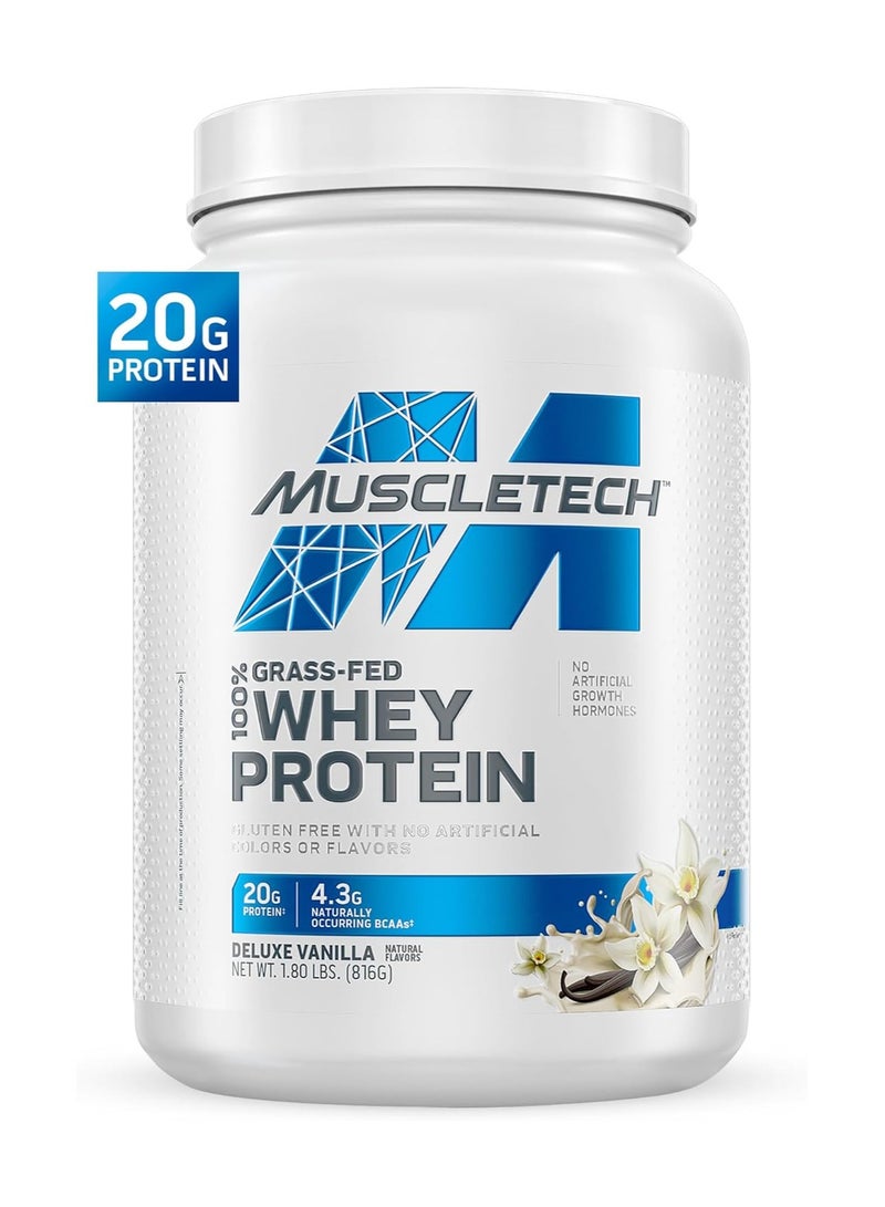 Grass Fed Whey Protein Powder Non-GMO, Gluten Free 20g Protein + 4.3g BCAA  Deluxe Vanilla, 1.8 lbs