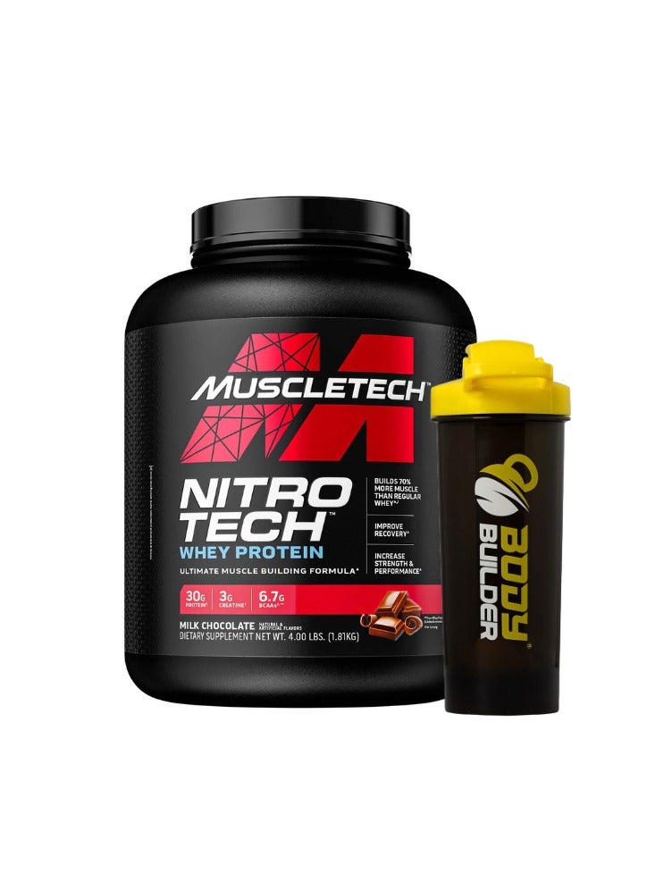 Nitro Tech Whey Protein with Milk Chocolate 4LB Body Builder Shaker Shaker