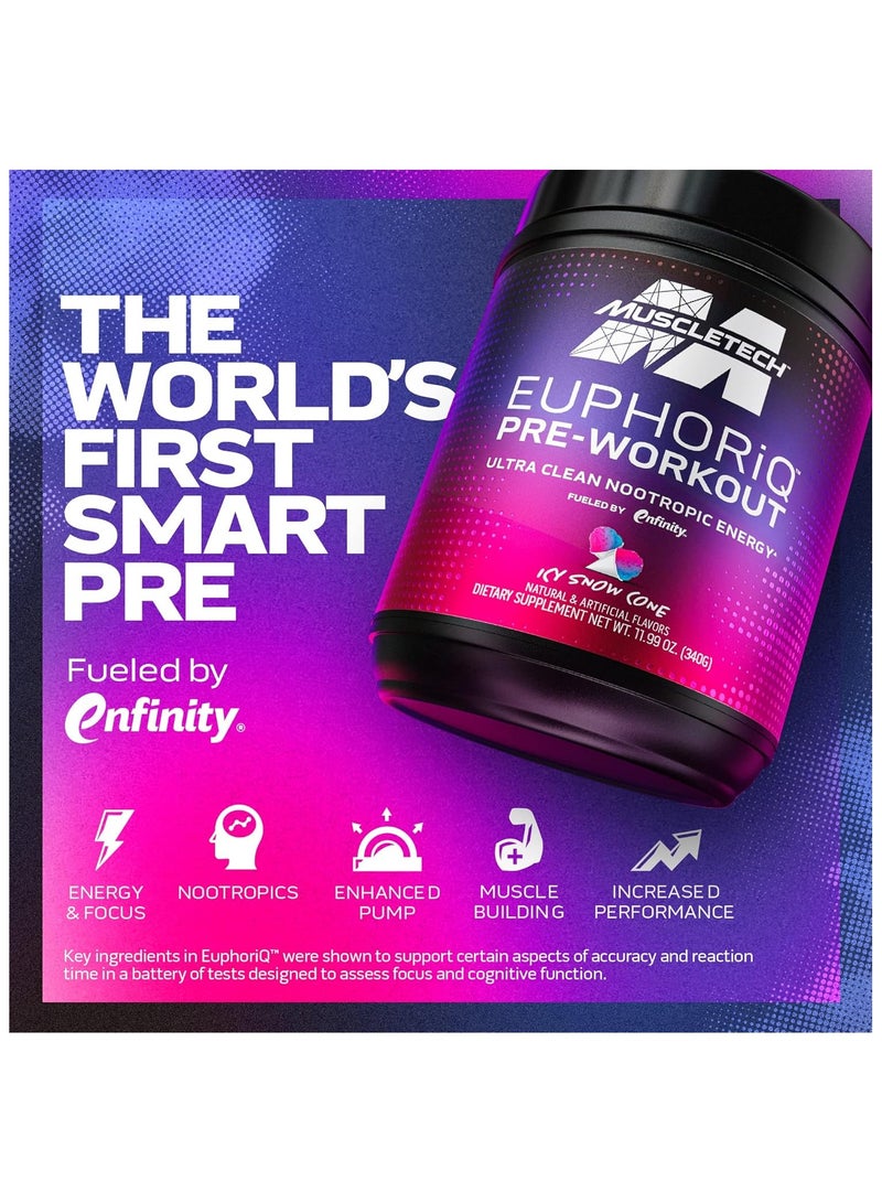 EuphoriQ PreWorkout Ultra Clean Nootropic Energy Icy Snow Cone 340 g