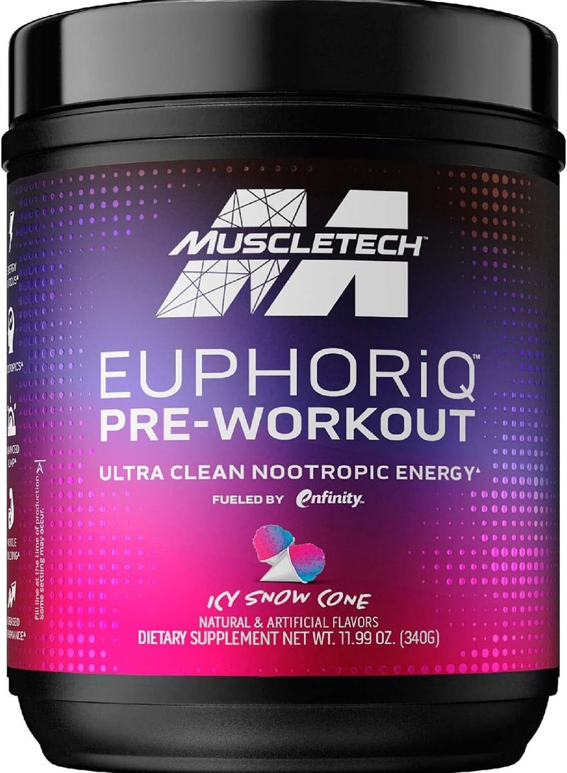 EuphoriQ PreWorkout Ultra Clean Nootropic Energy Icy Snow Cone 340 g