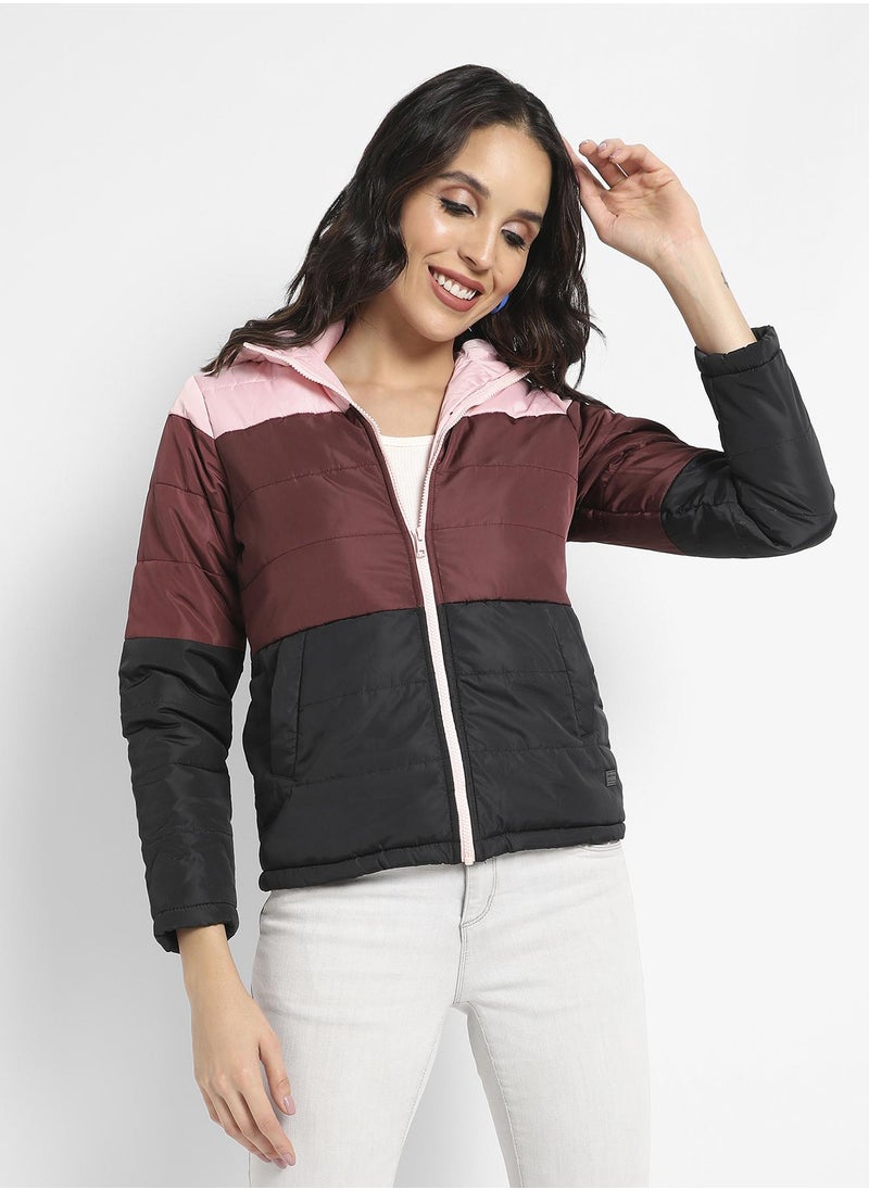 Women's Multicolour Double-Lined Colourblock Puffer Jacket