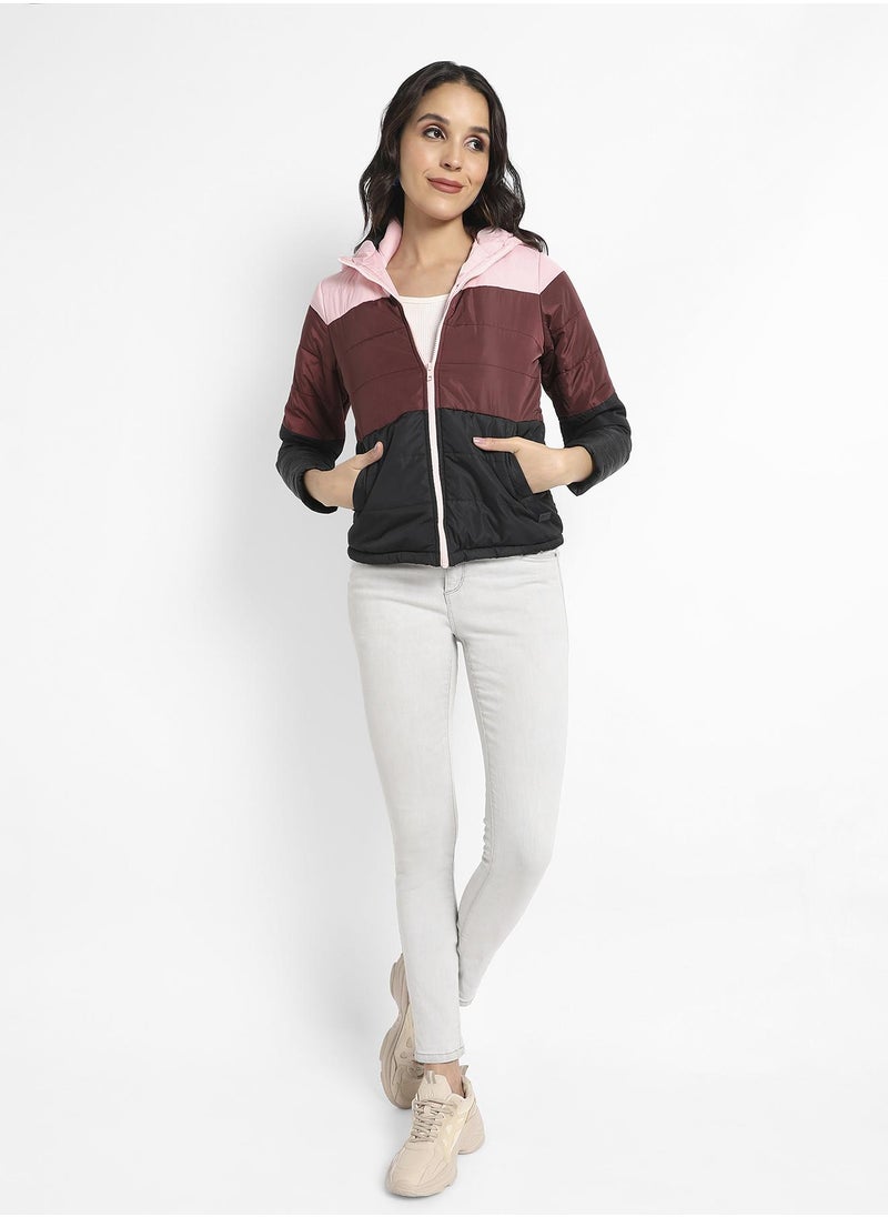 Women's Multicolour Double-Lined Colourblock Puffer Jacket