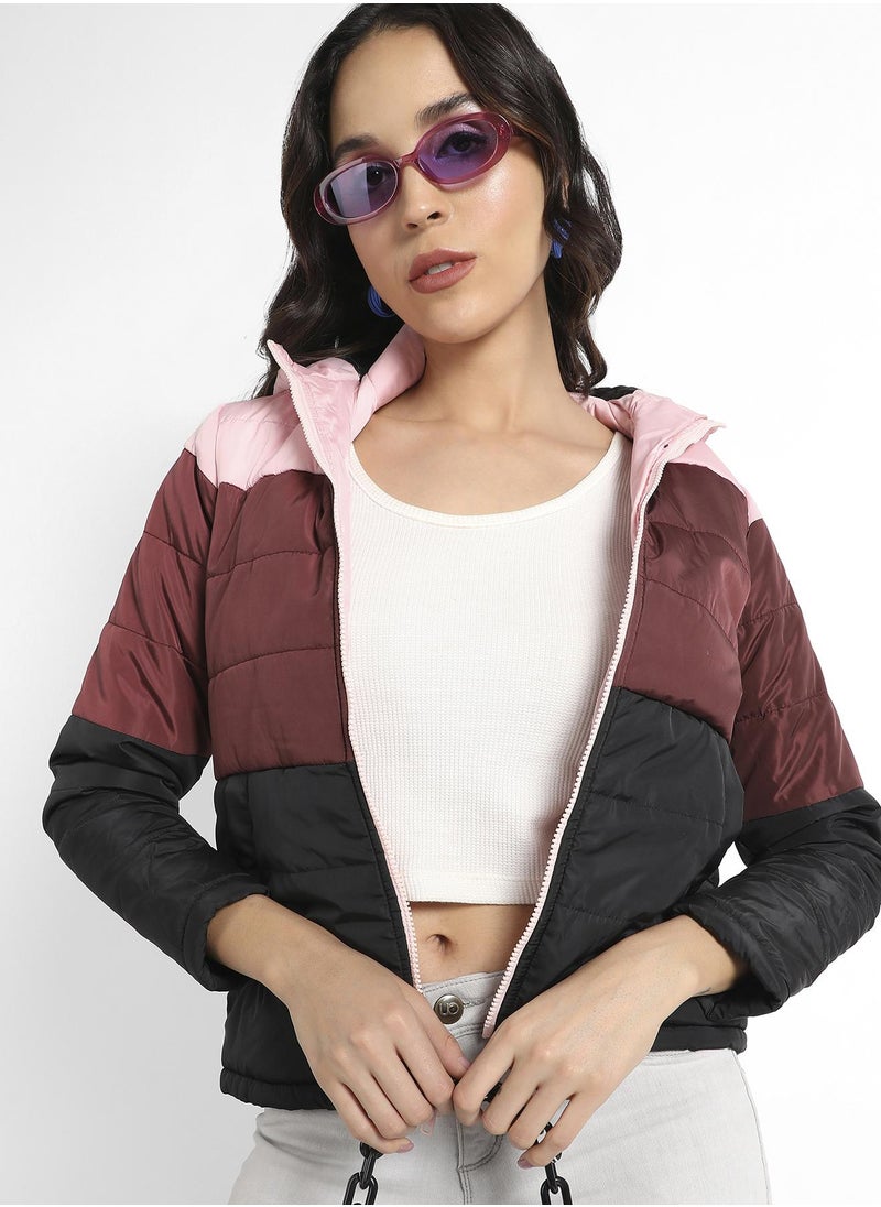 Women's Multicolour Double-Lined Colourblock Puffer Jacket