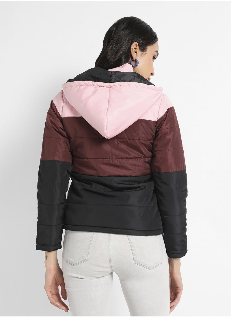 Women's Multicolour Double-Lined Colourblock Puffer Jacket