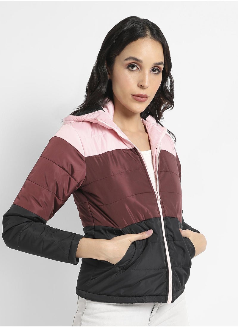 Women's Multicolour Double-Lined Colourblock Puffer Jacket