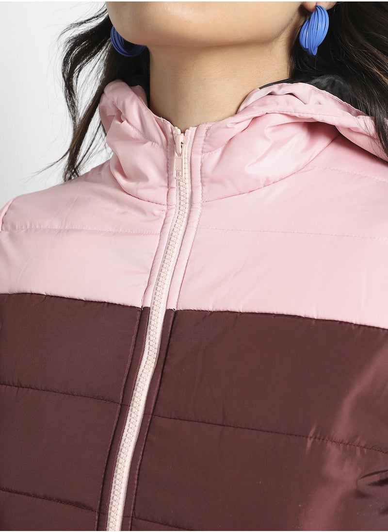 Women's Multicolour Double-Lined Colourblock Puffer Jacket