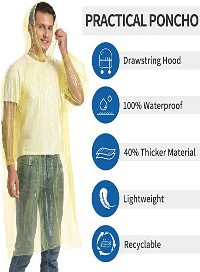 5-Pack Disposable Rain Ponchos for Adults, Clear Rain Jackets with Drawstring Hood and Elastic Sleeves, Ideal for Travel, Outdoor Activities, Amusement Parks, Hiking, and Emergencies (Yellow)