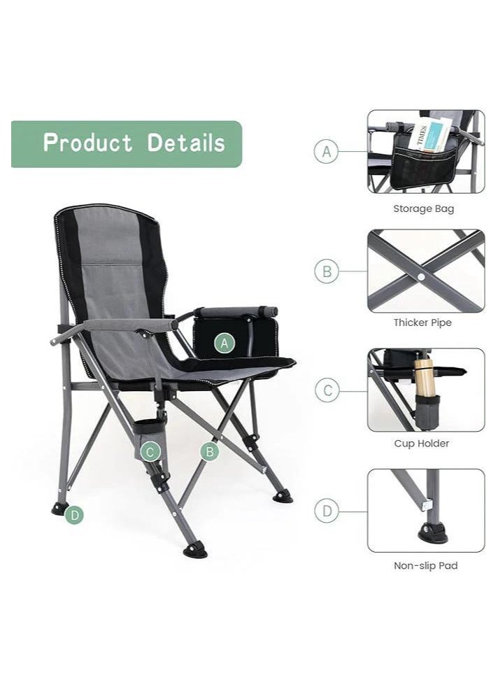 Large Outdoor Chair Padded High Back Durable Foldable Beach Chair with Bag Cup Holder for Outdoor Pool Picnic Camping Travel Fishing Lawn Supports Up to 140 KG 300 LBS