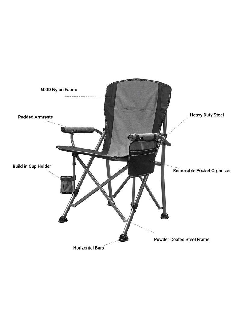 Large Outdoor Chair Padded High Back Durable Foldable Beach Chair with Bag Cup Holder for Outdoor Pool Picnic Camping Travel Fishing Lawn Supports Up to 140 KG 300 LBS