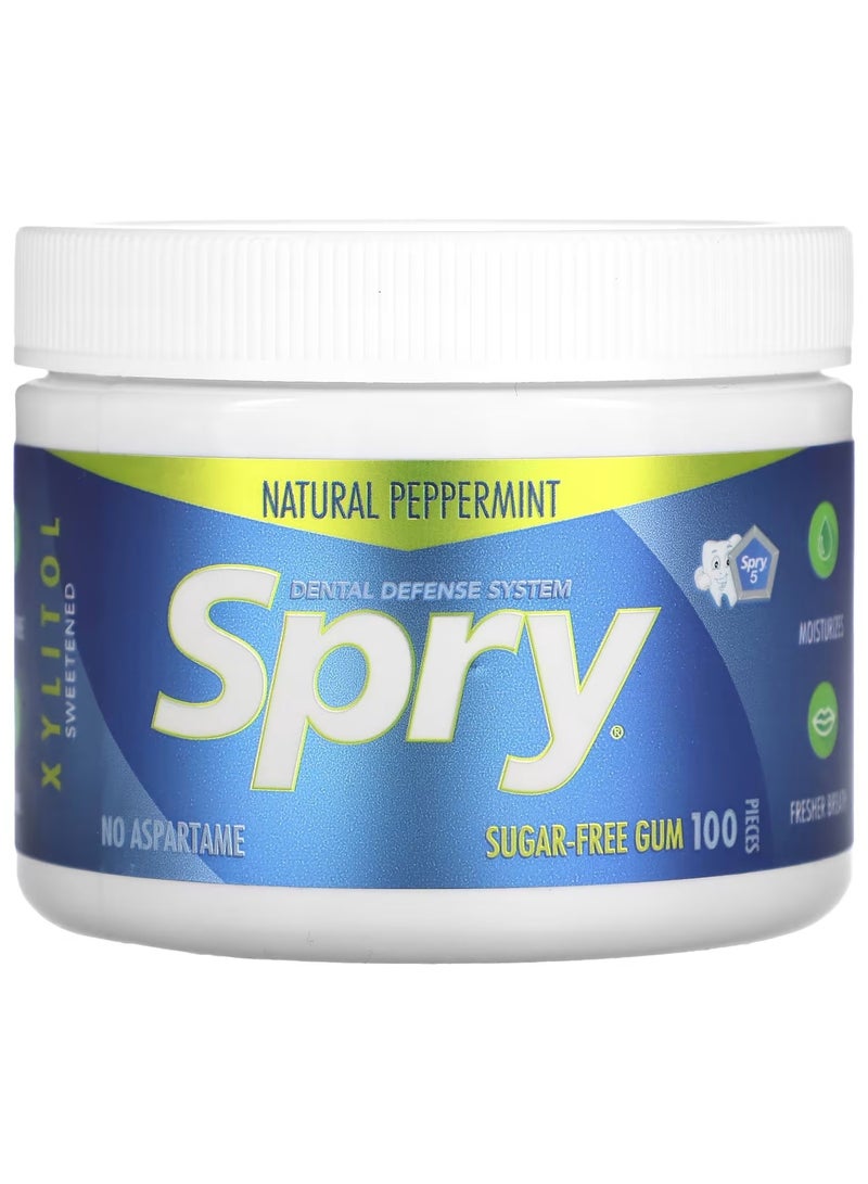 Spry Dental Defense System Sugar Free Gum Natural Peppermint 100 Pieces