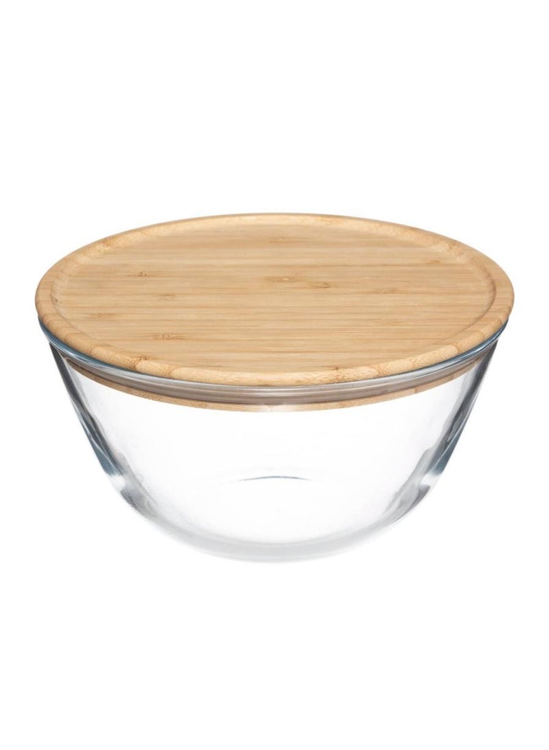 Glass Salad Bowl With Bamboo Lid 1L