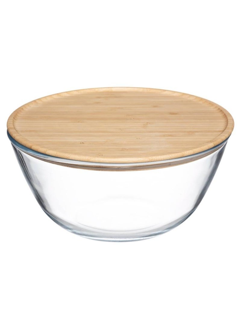 Glass Salad Bowl With Bamboo Lid 2.5L