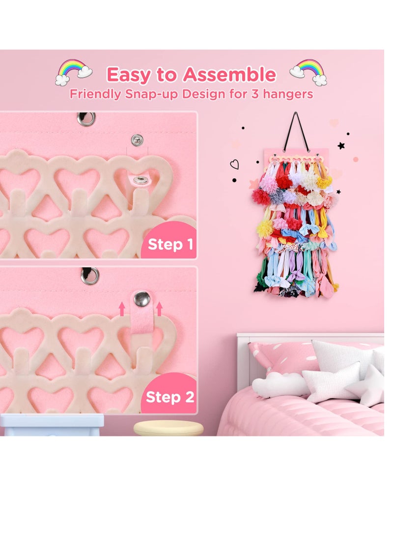 Headband Holder for Baby Girls, Headband Organizer for Baby Girls, Baby Bow Holder Organizer w/Heart-Shape Velvet Hangers, Baby Headband Holder Organizer for Door,Closet,Wall, Light Pink